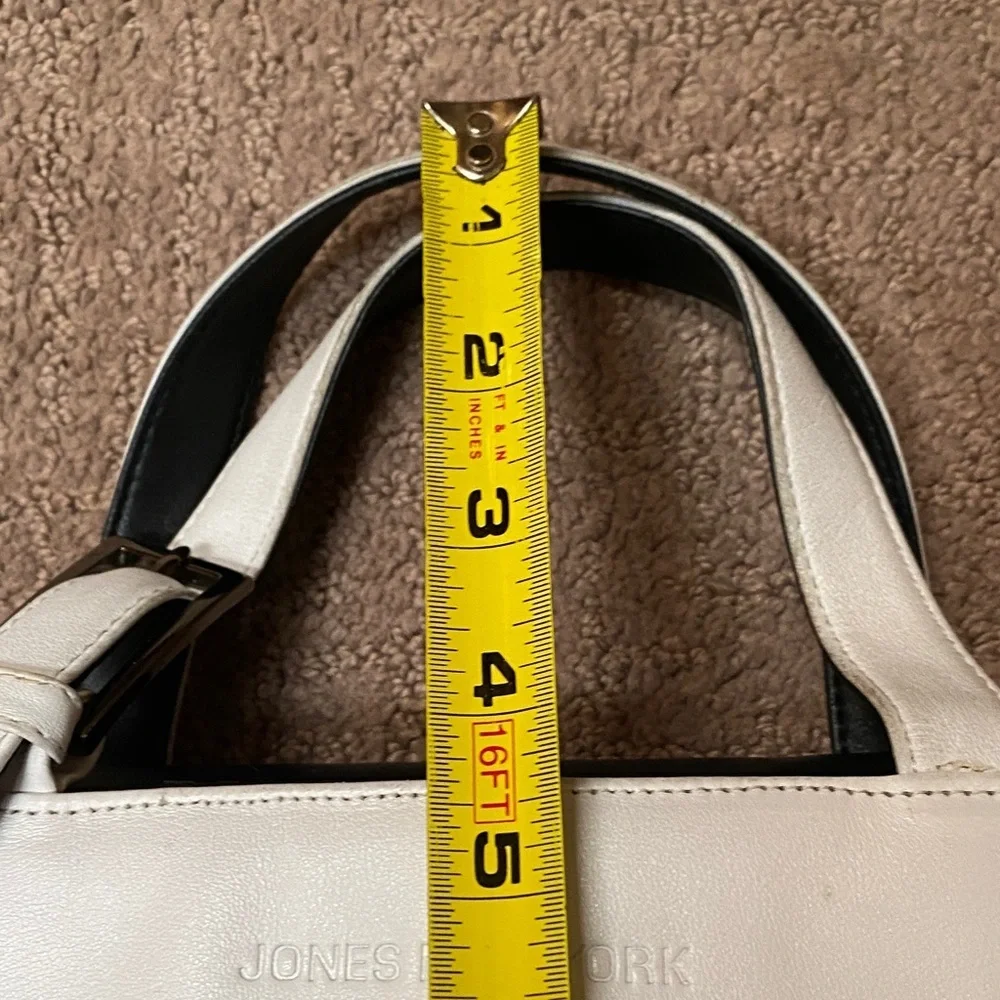 Jones New York Elegant White Small Tote Bag/Purse with Black Accents